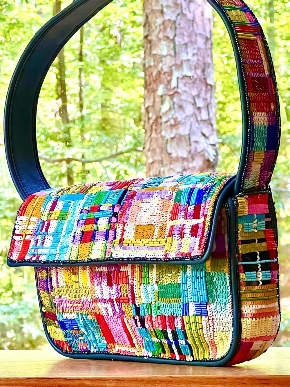 πΊπHPππΊ NWOT Staud Beaded Tommy Shoulder Bag Patchwork Plaid πRare Vintage Design - Picture 5 of 16